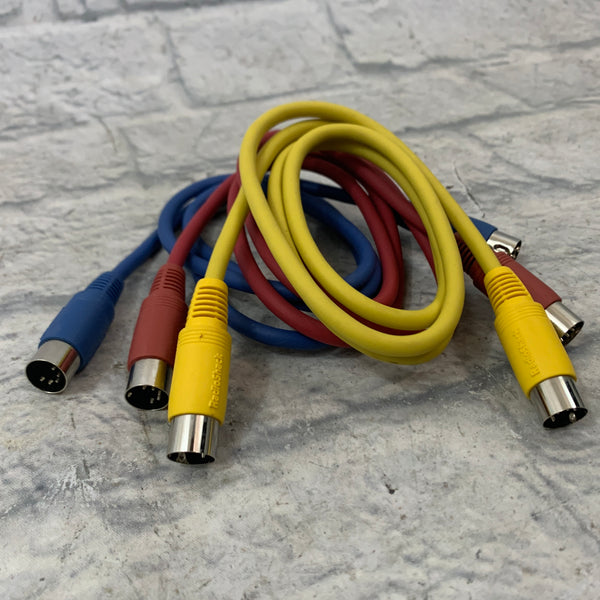 Radio Shack 3 Pack MIDI Cables Red Yellow Blue - Evolution Music