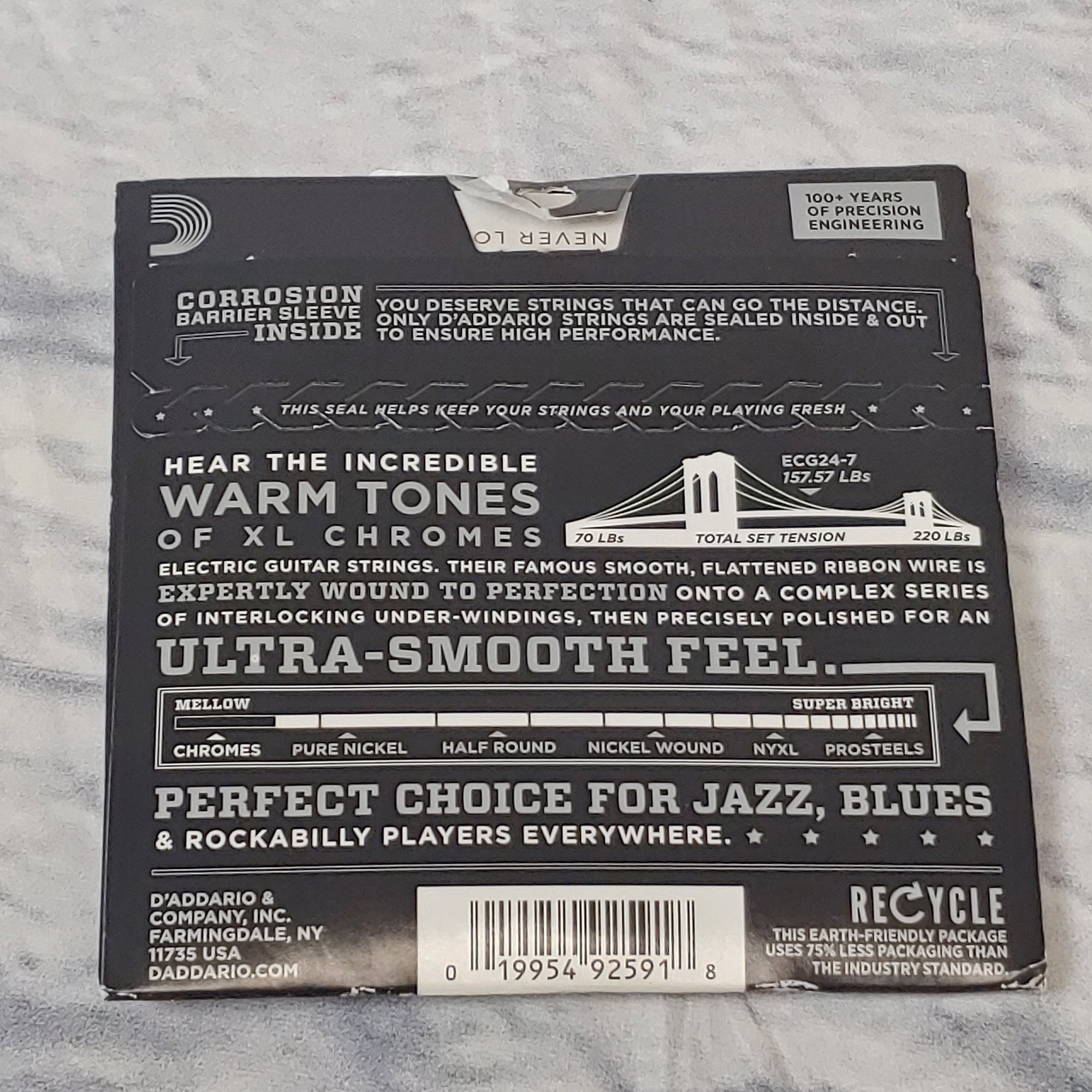 D'Addario Chromes 7 String Set Flat Wound Jazz 11-65 Light Gauge Electric Guitar Strings