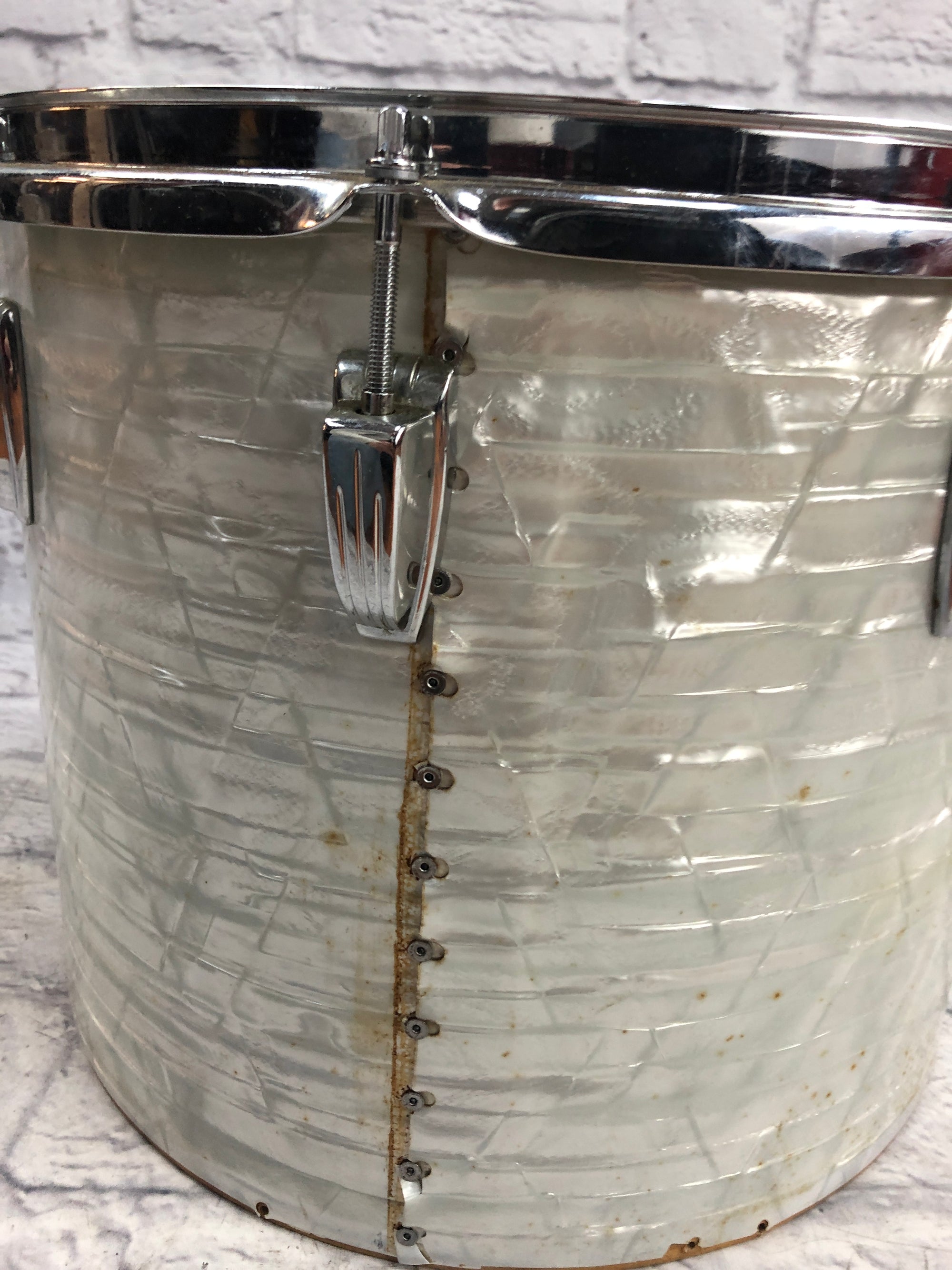 Vintage 1970s Ludwig  15 x 12 White Marine Pearl Concert Tom