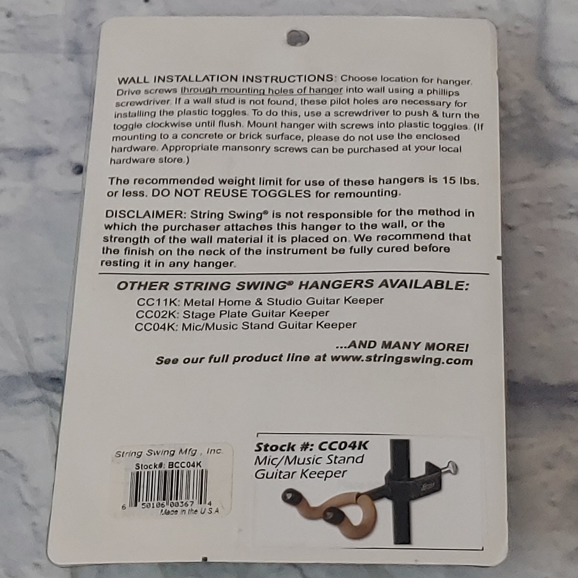 String Swing CC04K Guitar Hanger w/Mic Stand Mount