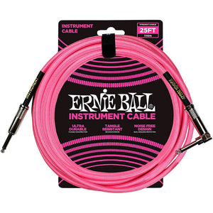 Ernie Ball 6065 25-Foot 1/4" Straight/Angle Braided Neon Pink Guitar Cable