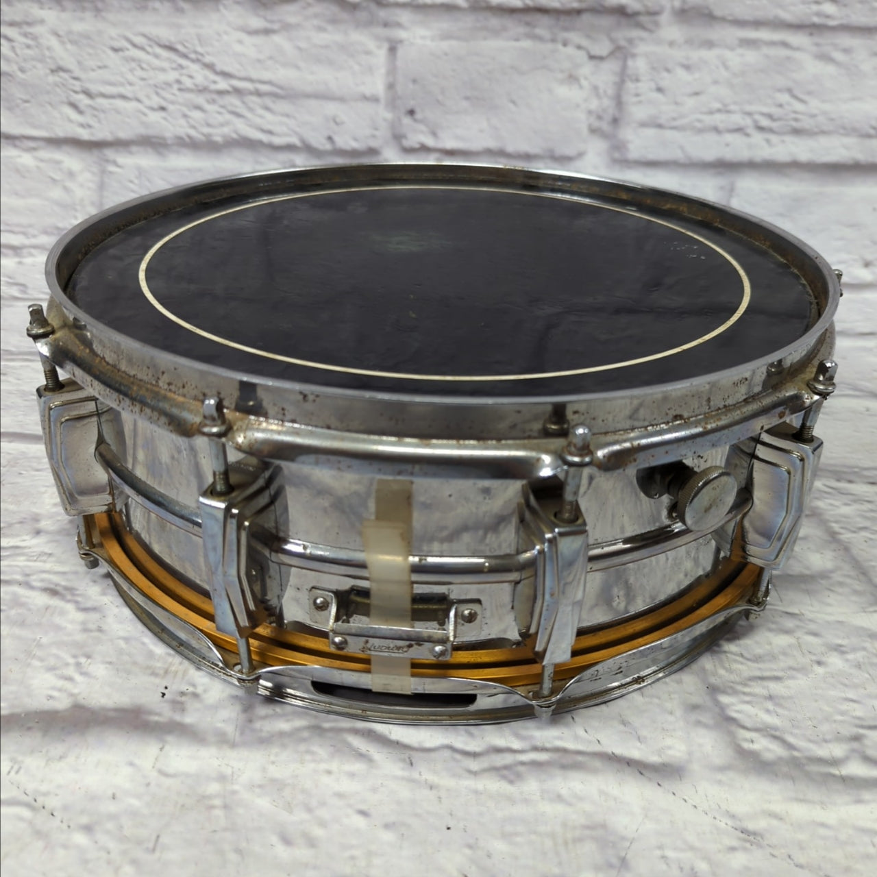 Ludwig No. 400 Supraphonic 5x14" Aluminum Snare Drum with Pointed Blue/Olive Badge 1969 - 1979 S/N 999589