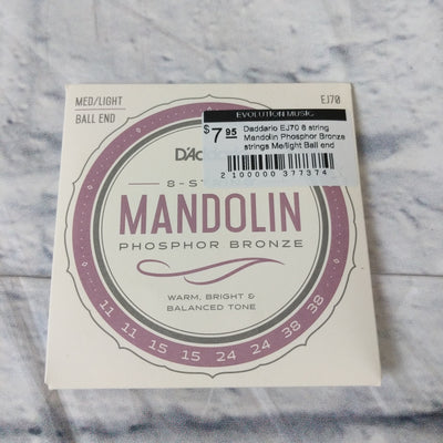 Daddario EJ70 8 string Mandolin Phosphor Bronze strings Me/light Ball end