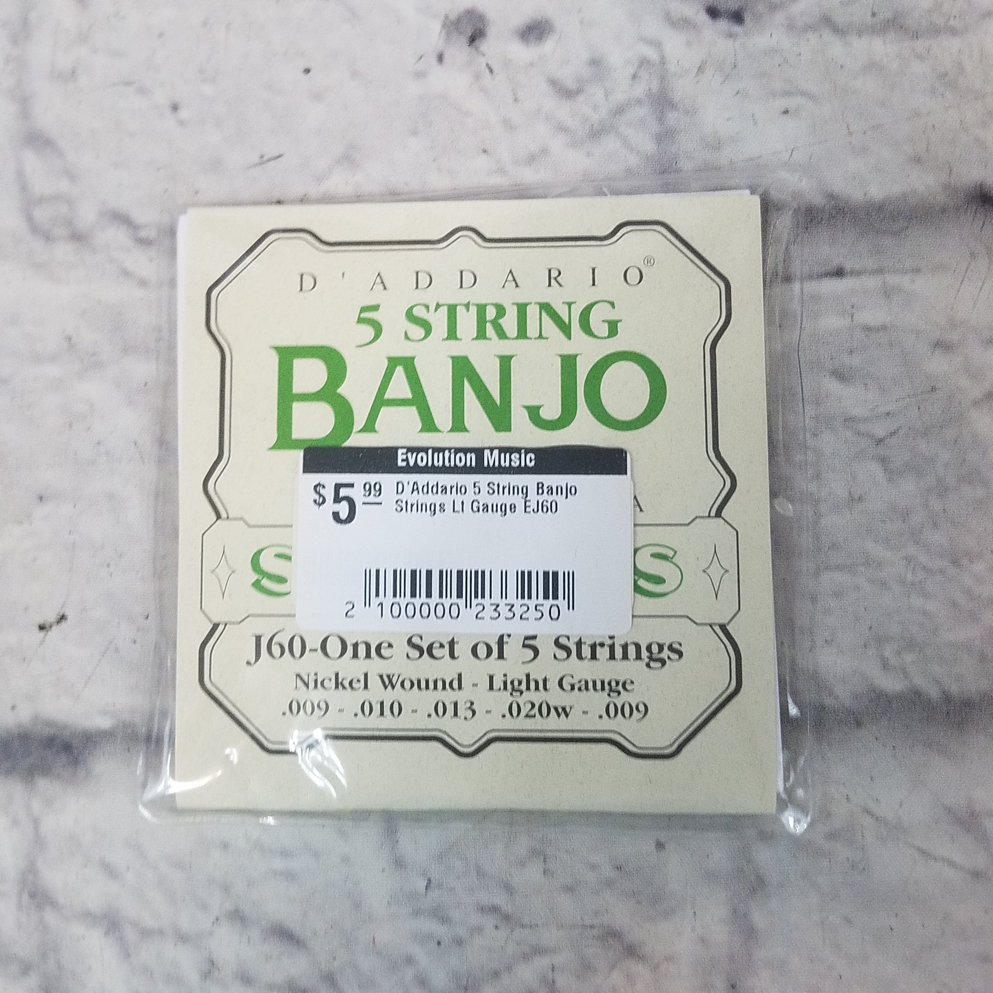 D'Addario 5 String Banjo Strings Lt Gauge EJ60