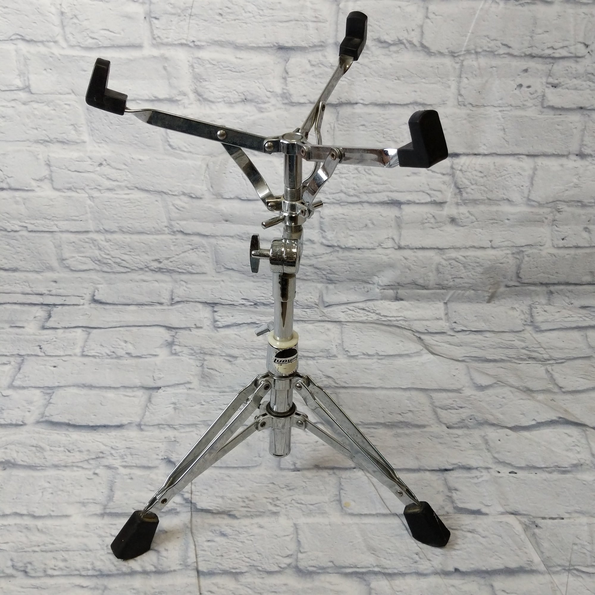Vintage Ludwig Snare Drum Stand Black and White Label Double Braced Heavy Duty
