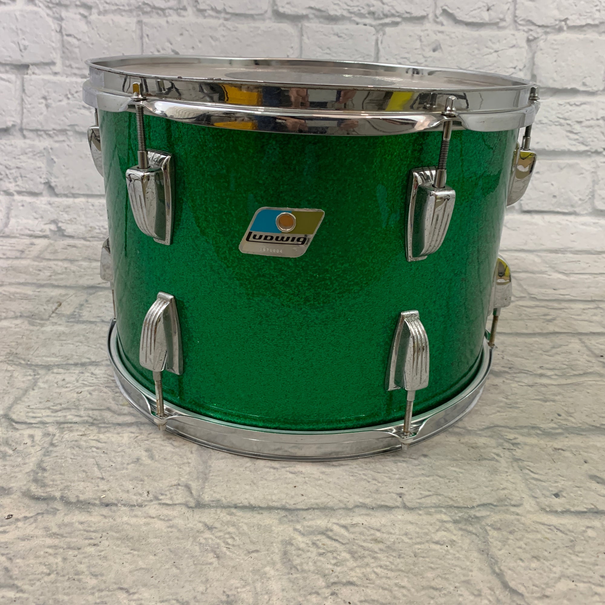 Vintage Ludwig 10 x 14 Green Sparkle Rack Tom B/O Blue and Olive Badge 1970s 1972 / 73
