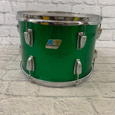 Vintage Ludwig 10 x 14 Green Sparkle Rack Tom B/O Blue and Olive Badge 1970s 1972 / 73
