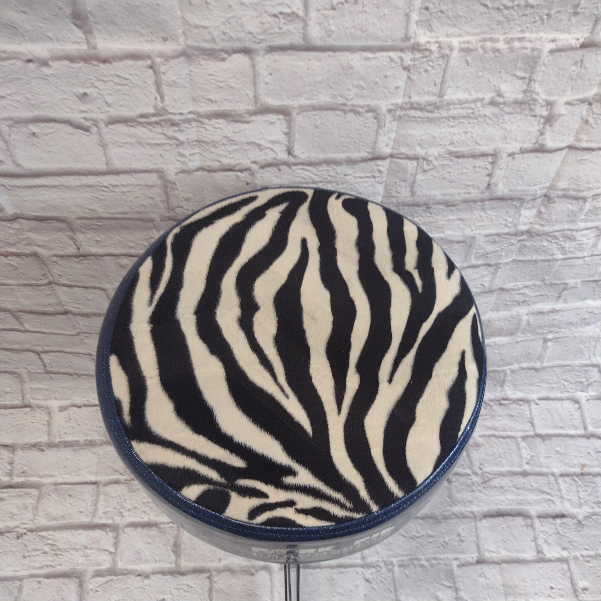 Pork Pie Round Throne Faux Zebra Top blue Sparkle sides Drum Throne