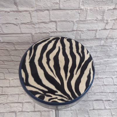 Pork Pie Round Throne Faux Zebra Top blue Sparkle sides Drum Throne