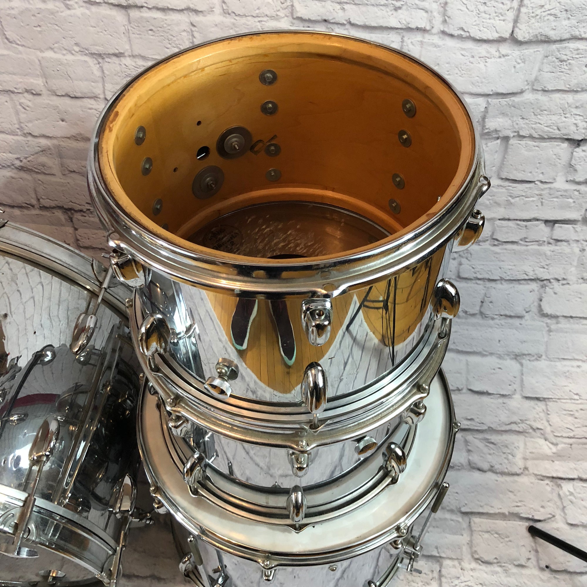 1970s Vintage Slingerland 5pc Chrome over Maple Drum Set 24/18/14/14/13