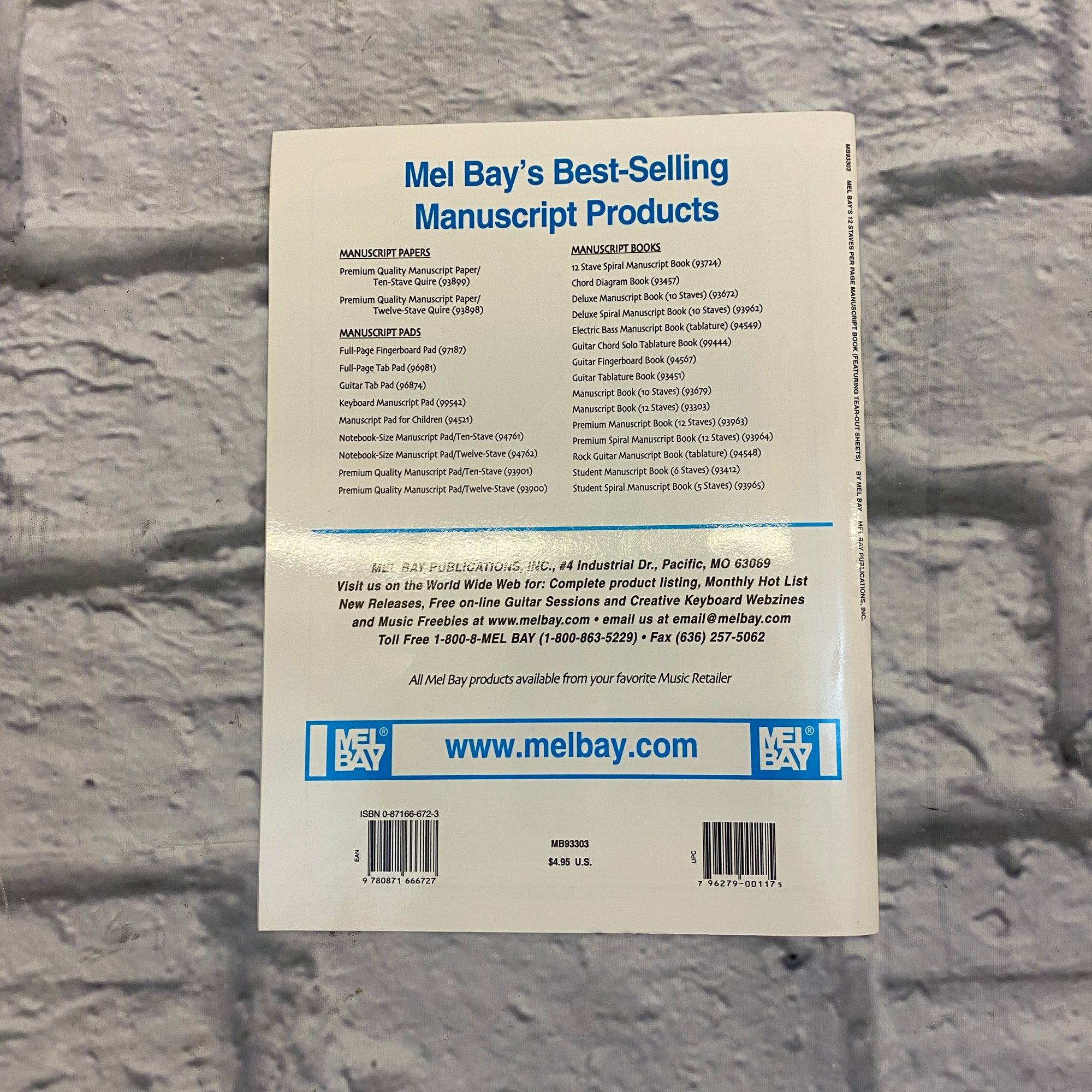 Mel Bay 12 Staves per Page Manuscript Book