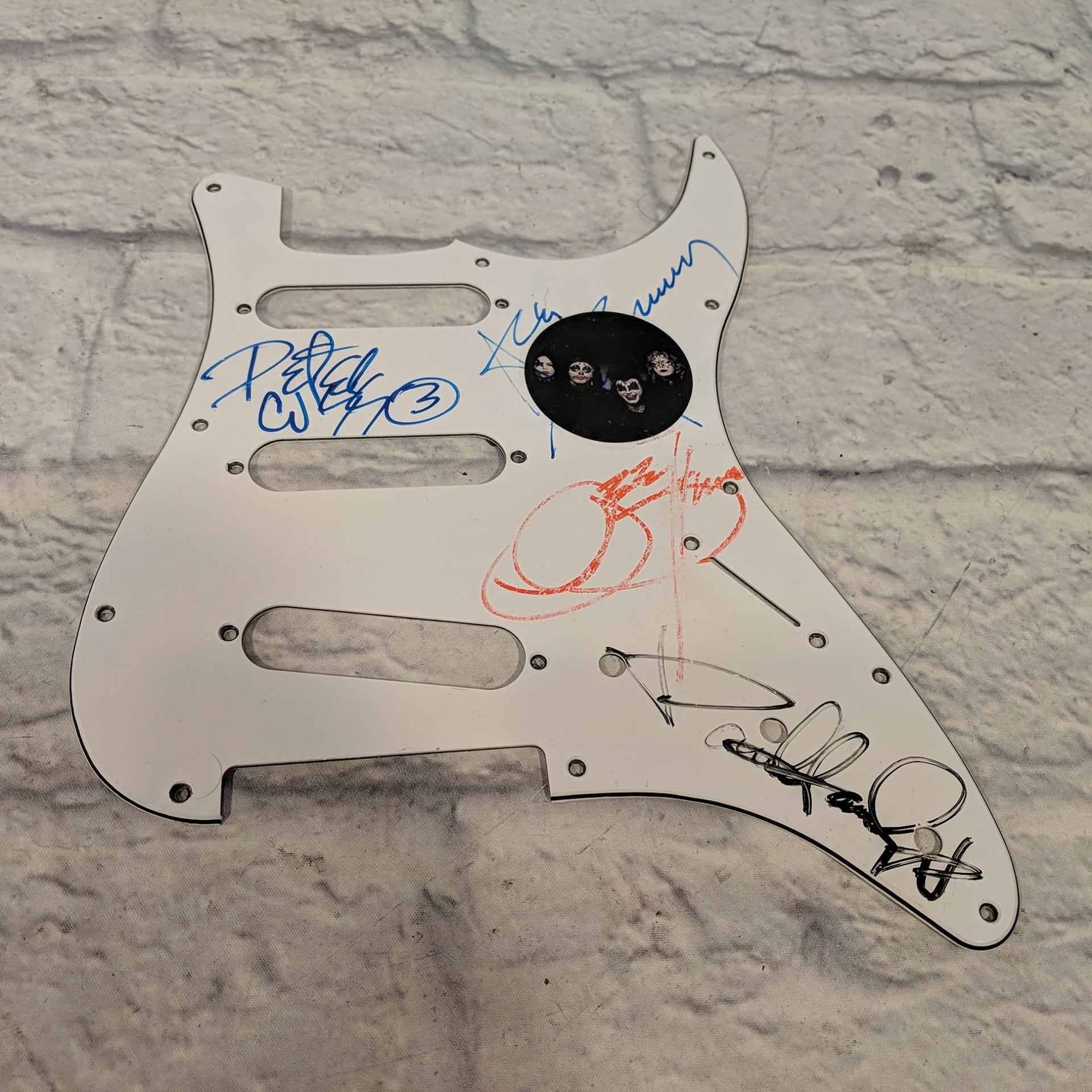 White Strat Pickguard Signed by KISS with Certificate of Authenticity