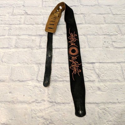 Suede Leather 2 1/2in Guitar Strap with Brown Flower Design