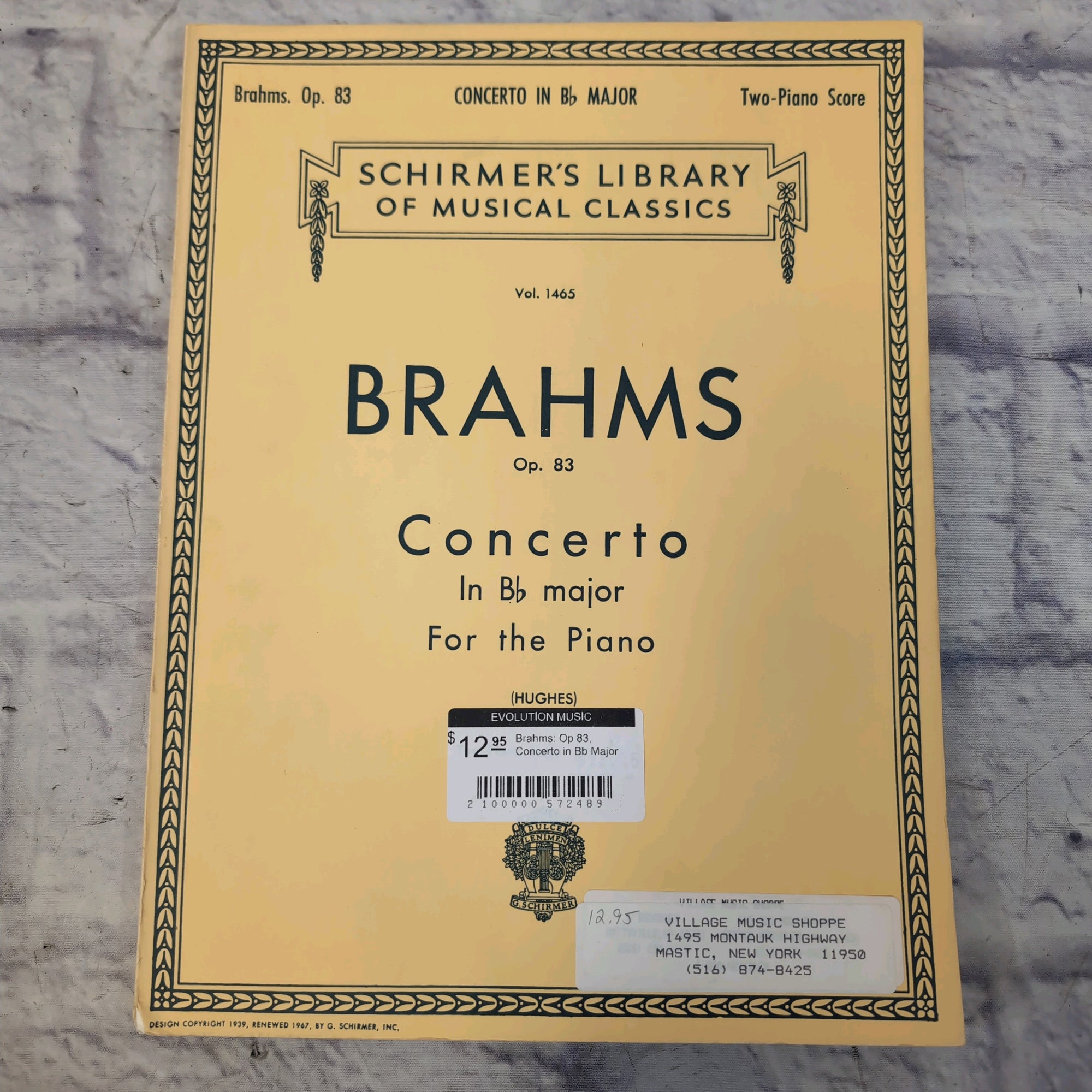 Schirmer's Library Brahms: Op 83, Concerto in Bb Major
