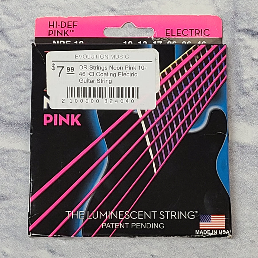 DR Strings Neon Pink 10-46 K3 Coating Electric Guitar String