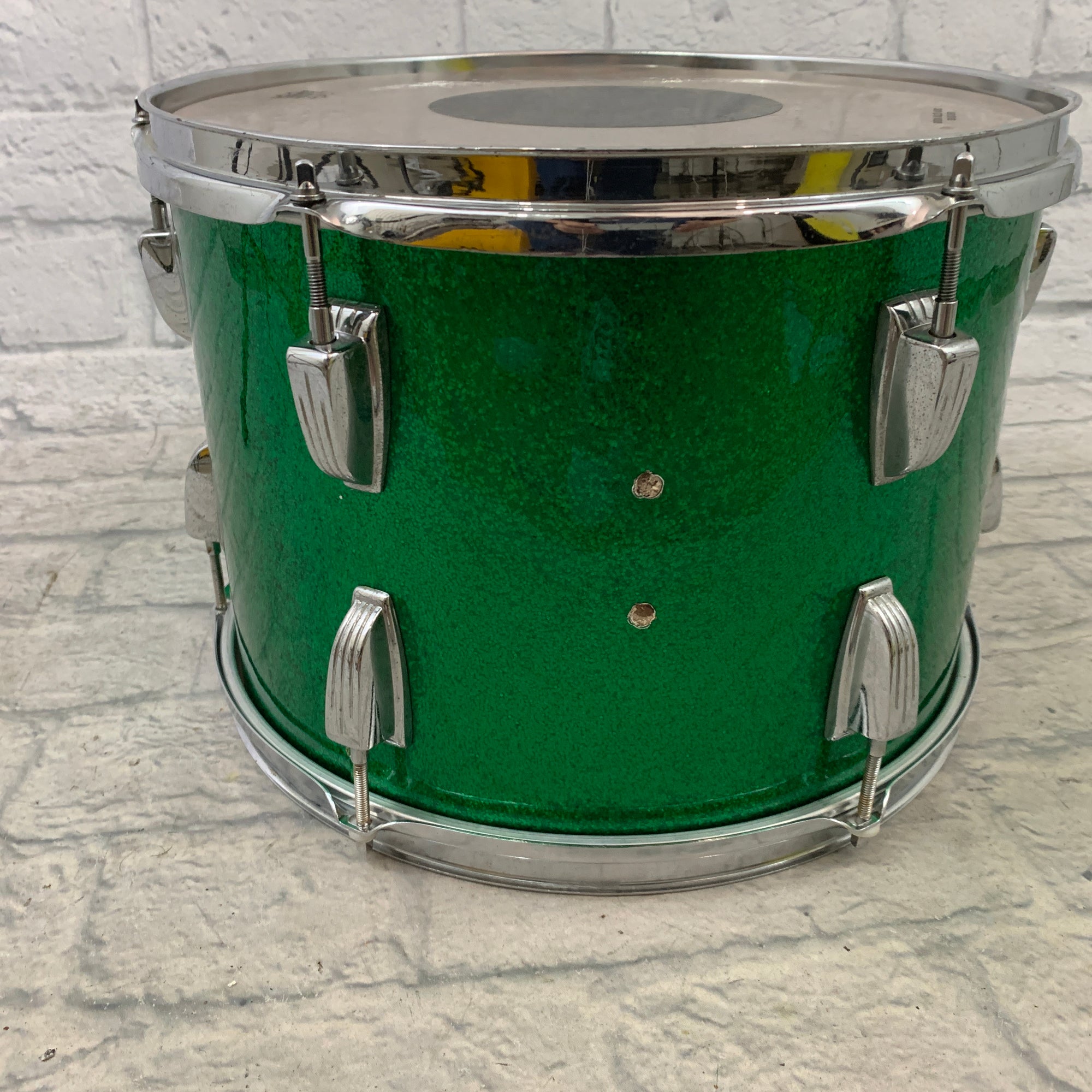 Vintage Ludwig 10 x 14 Green Sparkle Rack Tom B/O Blue and Olive Badge 1970s 1972 / 73