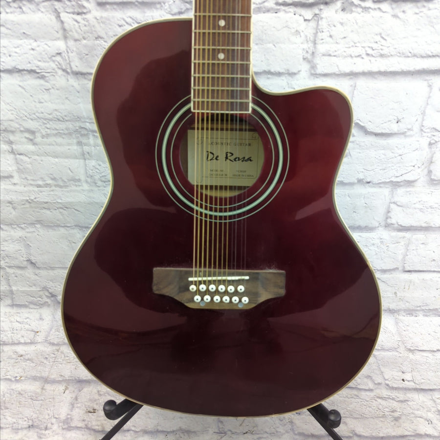 De Rosa 12 String Acoustic Electric Guitar w/ Cutaway in Burgundy Red