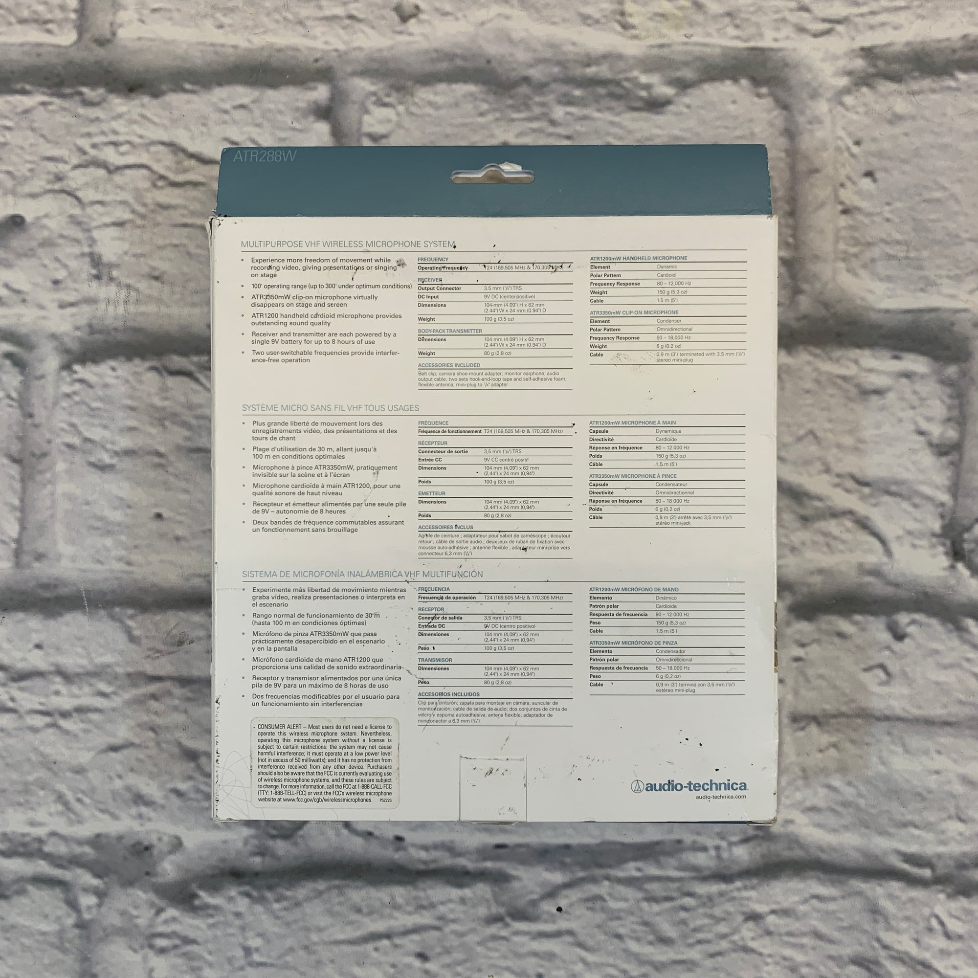 Audio Technica ATR288W VHF Dual Lavalier & Handheld Wireless System Microphone