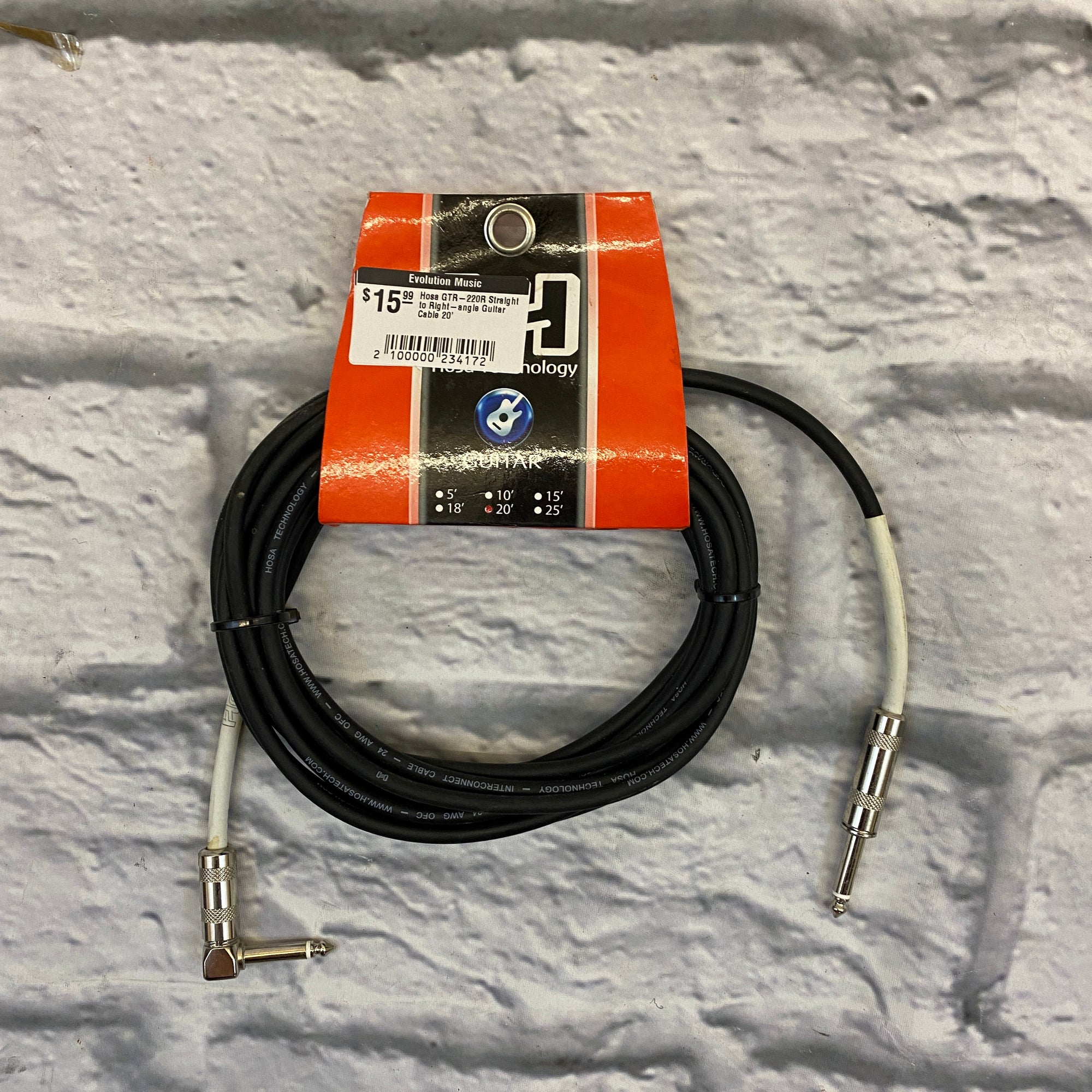 Hosa GTR-220R Straight to Right-angle Guitar Cable 20'