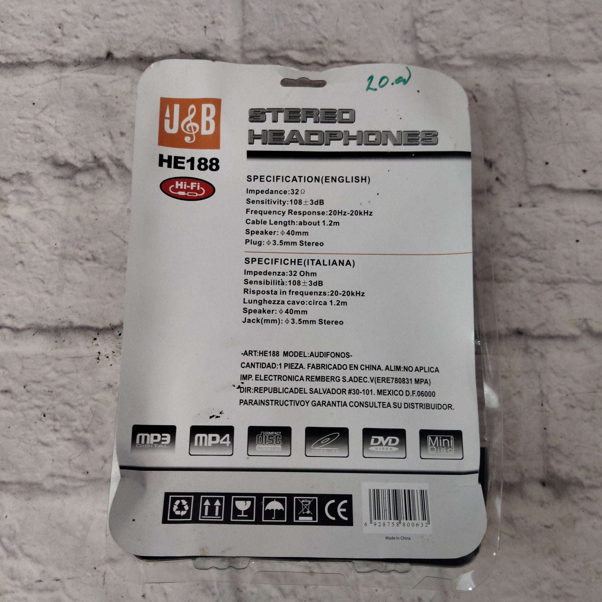 J&B HE188 Stereo Headphones