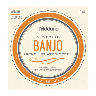 D'Addario EJ61 5-String Medium Steel Banjo Strings 10-23