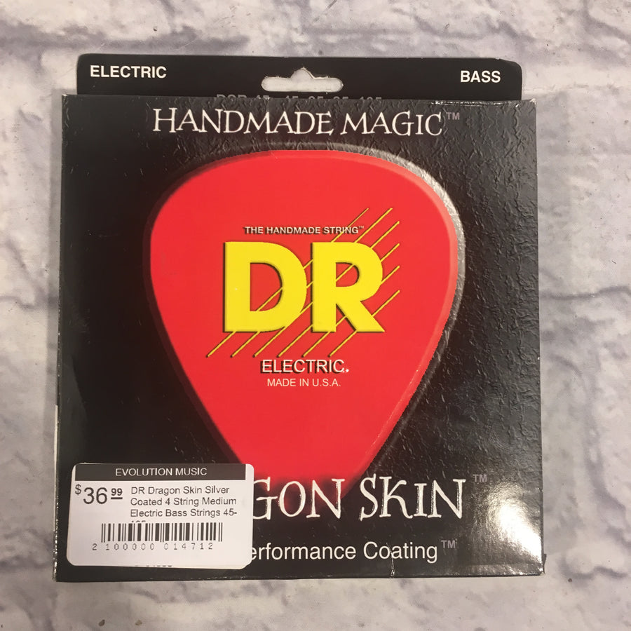 DR Dragon Skin Silver Coated 4 String Medium Electric Bass Strings 45-105