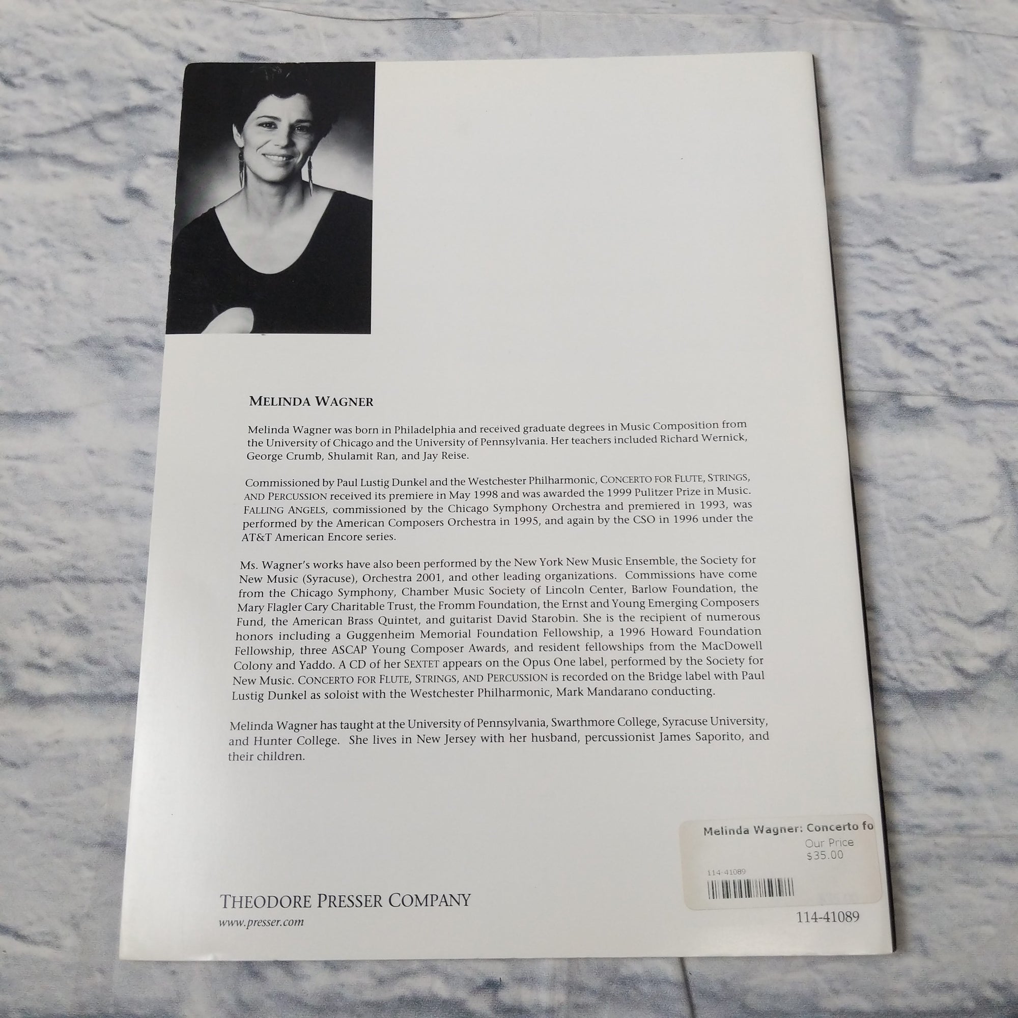 Melinda Wagner Concerto  for flute , strings and percussion