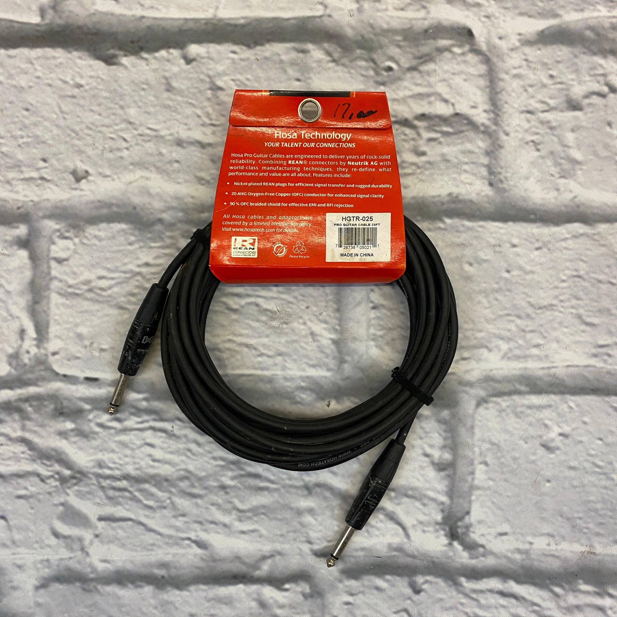 Hosa HGTR-025 Pro Guitar Cable Straight to Same 25ft