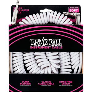 Ernie Ball Coiled Instrument Cable - Straight/Angle - White - 30'