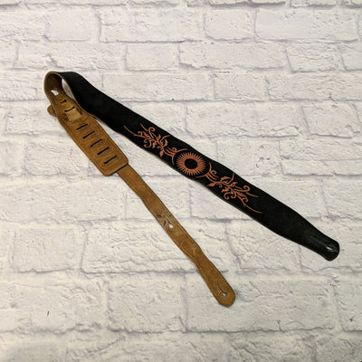 Suede Leather 2 1/2in Guitar Strap with Brown Flower Design
