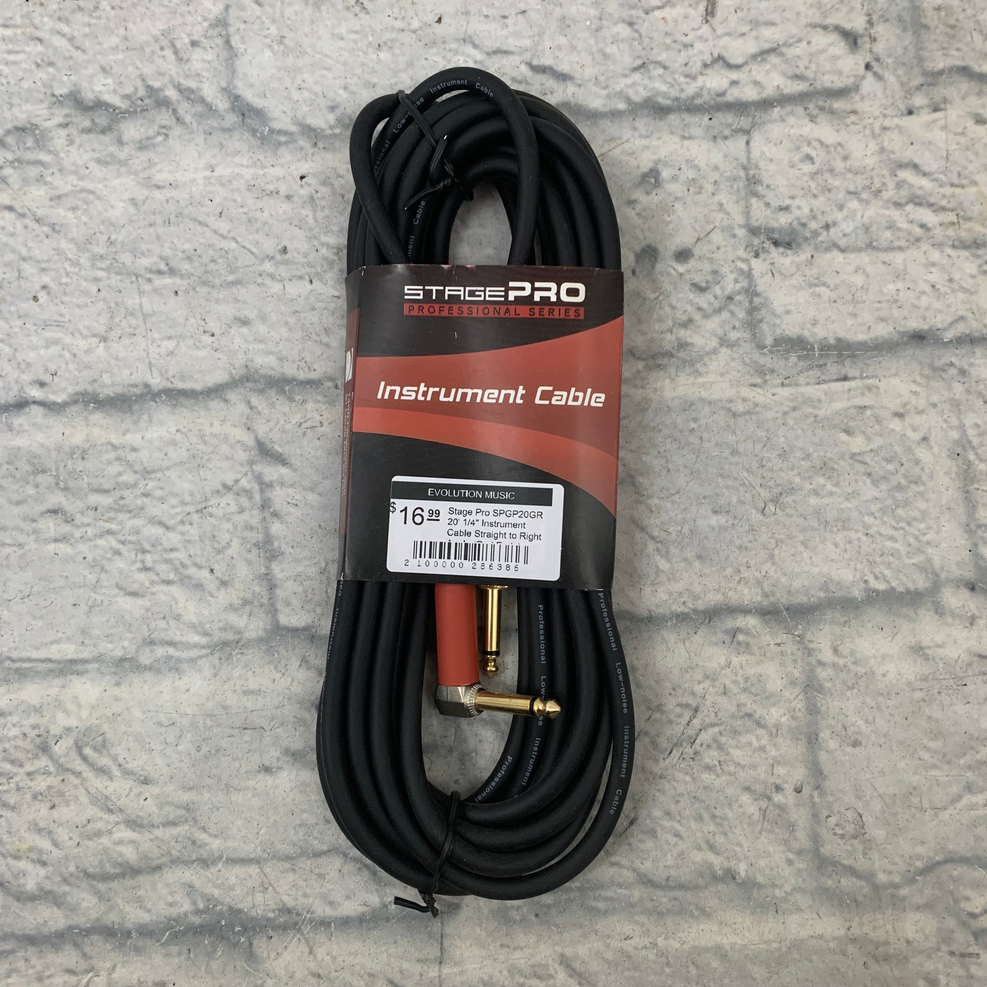 Stage Pro SPGP20GR 20' 1/4" Instrument Cable Straight to Right Angle (Red Ends)