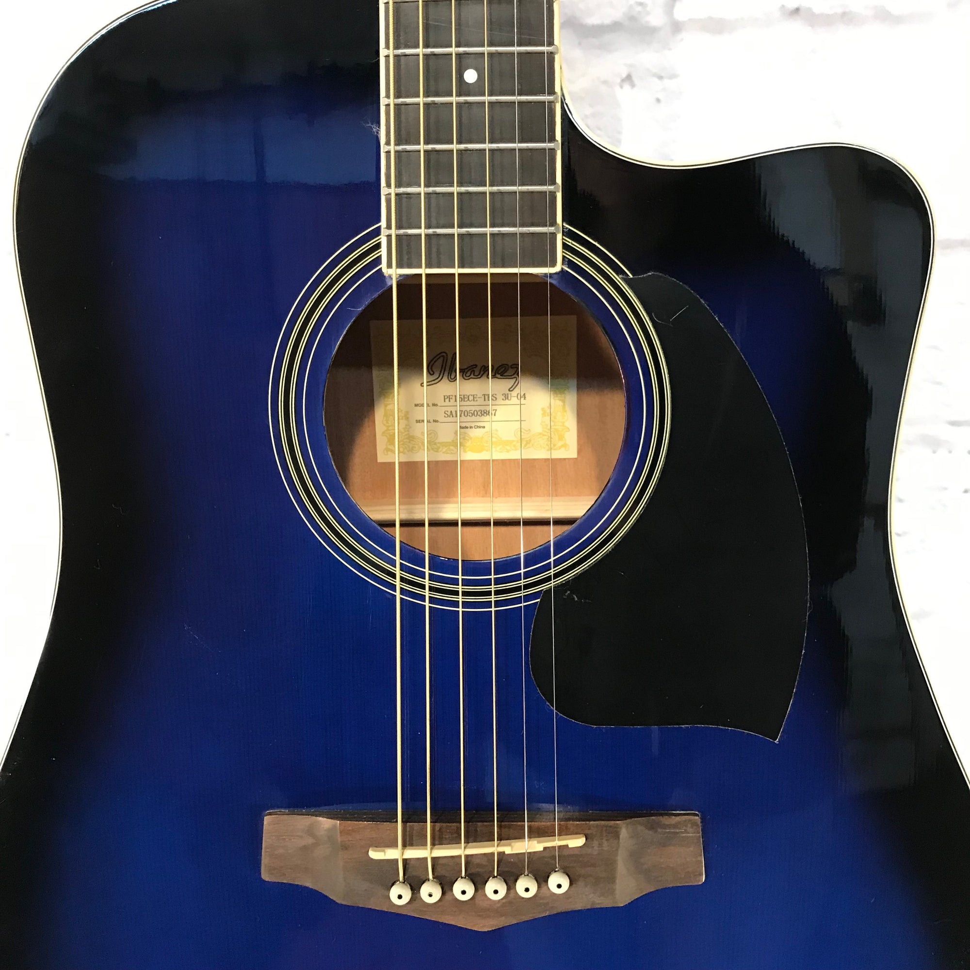 ** Ibanez Performance Series PF15 Cutaway Dreadnought Acoustic-Electric Guitar Transparent Blue Burst