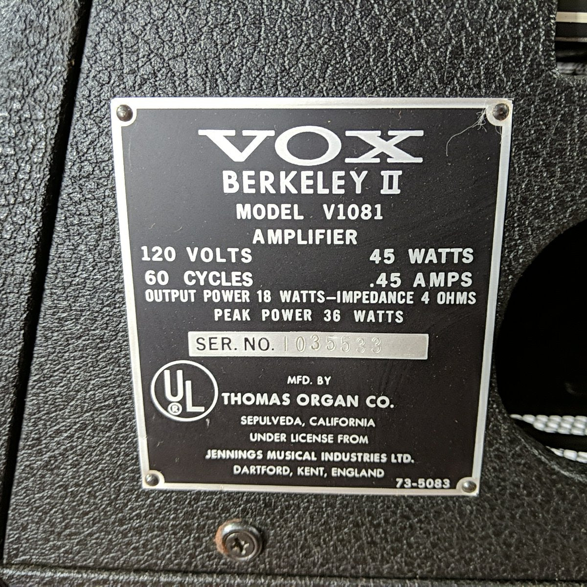 Vintage Vox Berkeley II V1081 Solid State Amp Head and 2x12 Cab with Trolley & Covers