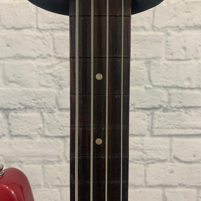 De-Fretted Crescent P-Bass 4 String - Red Glitter Matching Headstock