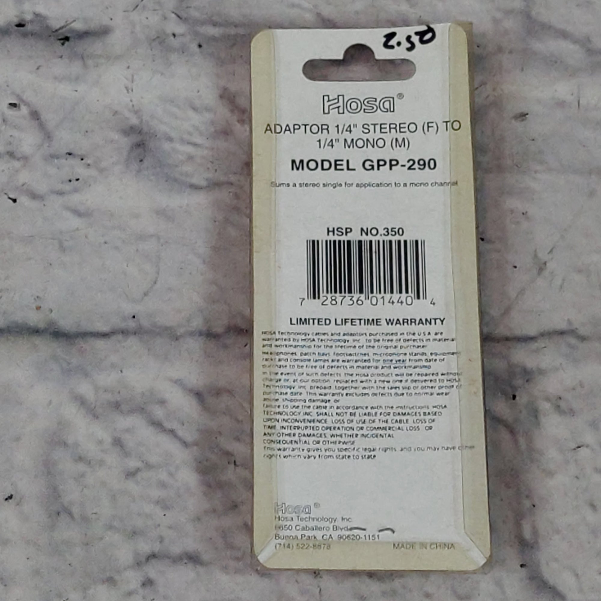 Hosa Technology Adaptor - 1/4in TRS Stereo F to 1/4in TS Mono Male