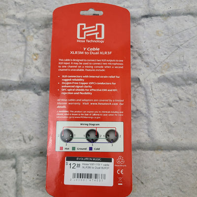 Hosa YXF-119 Y cable XLR3M to Dual XLR3F