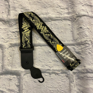 Planet Waves Nylon Black and Mint Floral Guitar Strap w/ Pick Pocket