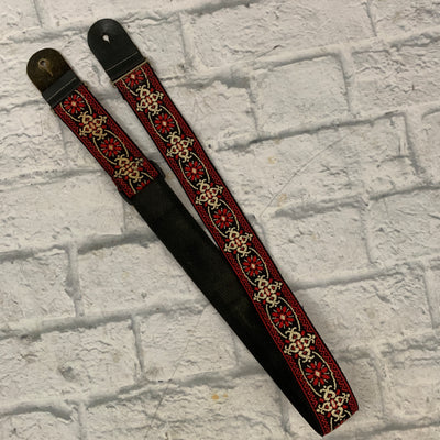 Red-and-White Woven Guitar Strap
