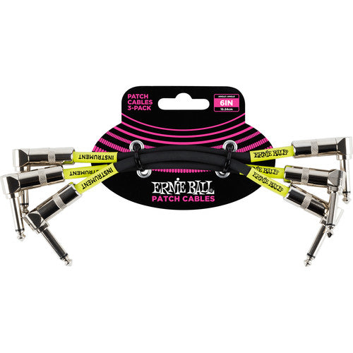 Ernie Ball Angle Patch Cable 3 Pack - Black 6 inch