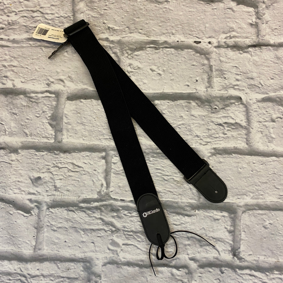 Dimarzio Cotton Guitar Strap 2", Leather Tabs & Tie Cord - Black