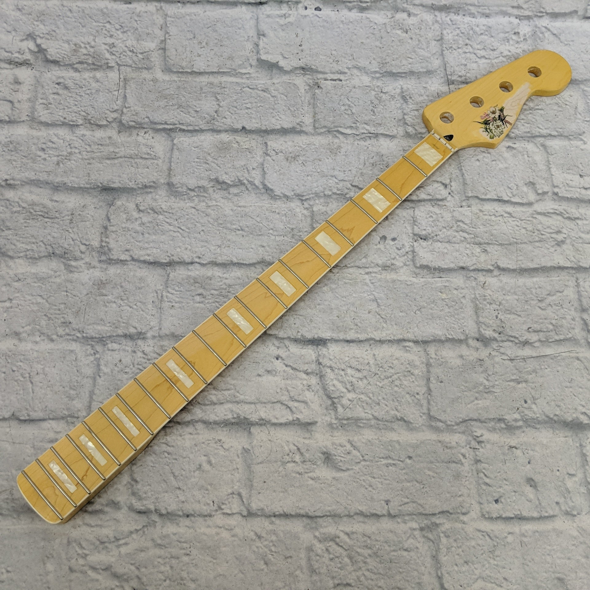 Unknown 4 String Bass Neck with flower decal