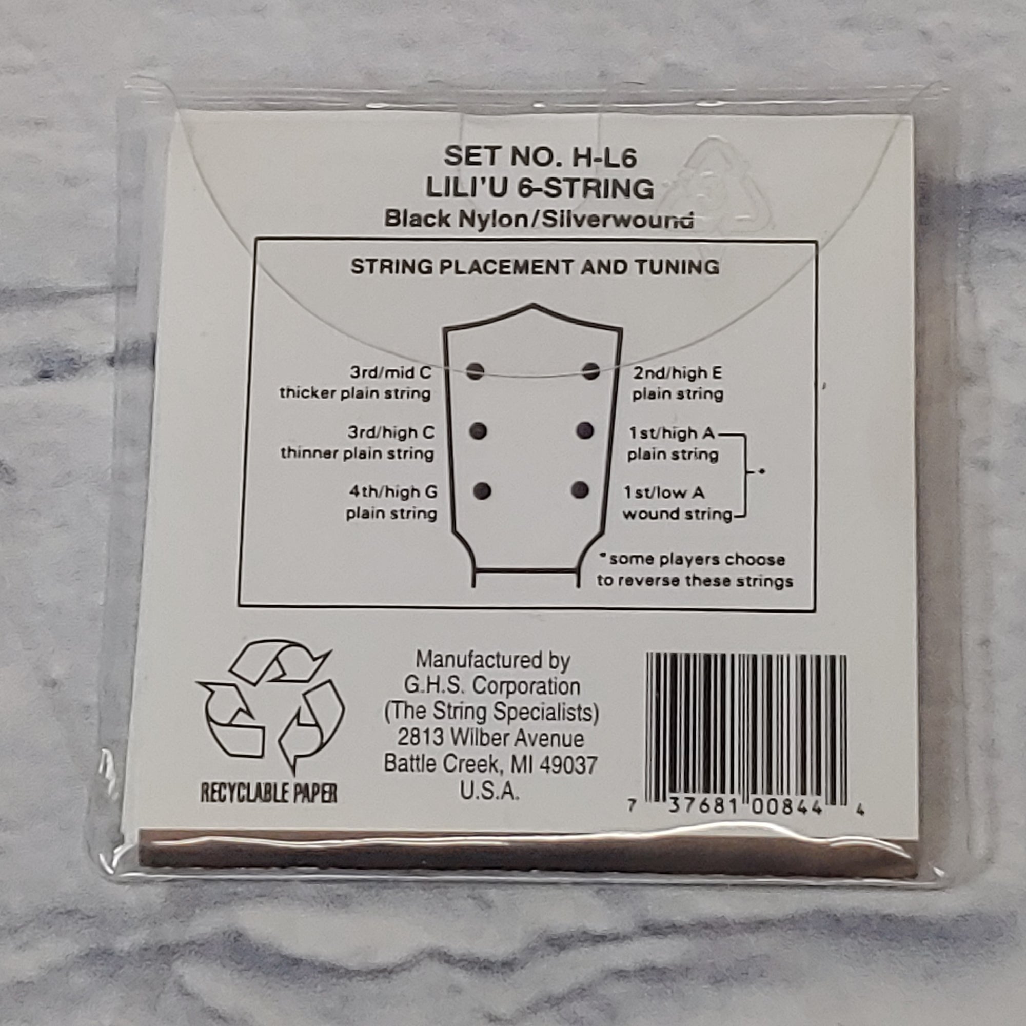 GHS Original Hawaiian Lili'u Strings Six Set Black Nylon SilverWound Ukulele Strings