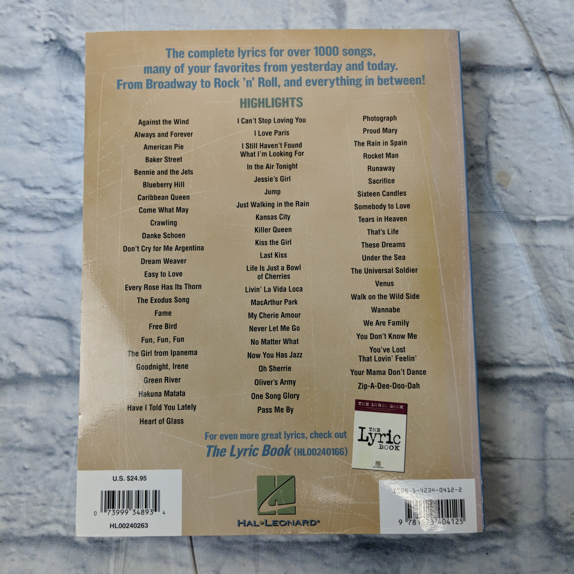 Hal Leonard Lyrics: Complete Lyrics for Over 1000 Songs from Broadway to Rock