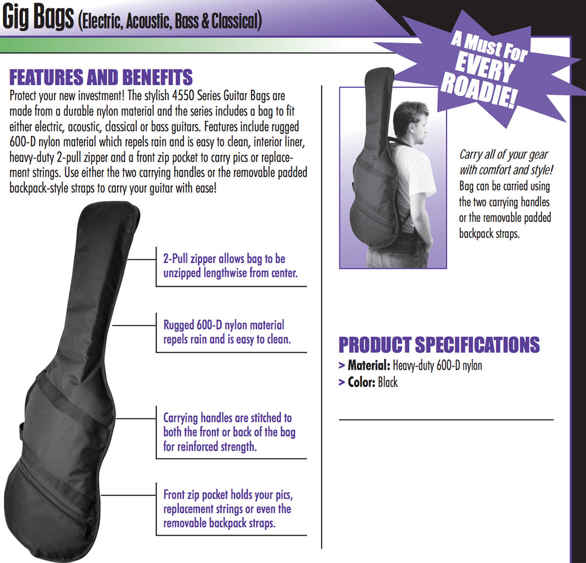 On-Stage GBB4550 Series Bass Guitar Gig Bag