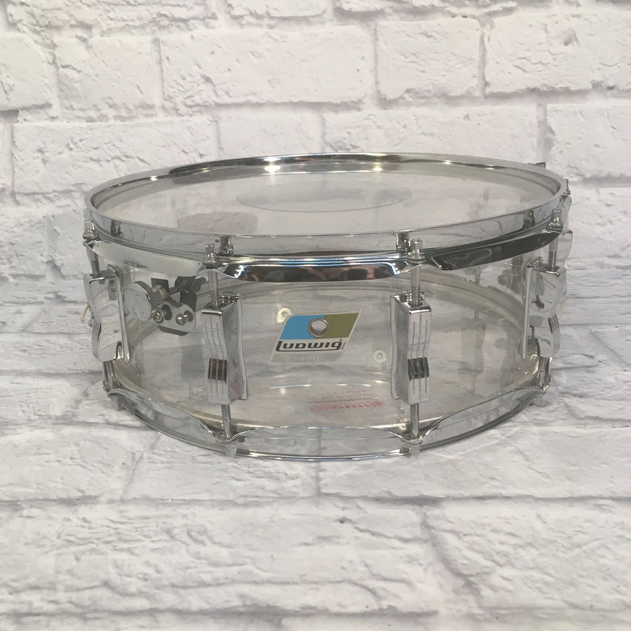 Rare 1976 Ludwig 14x5 Vistalite 10 Lug Clear Snare Drum