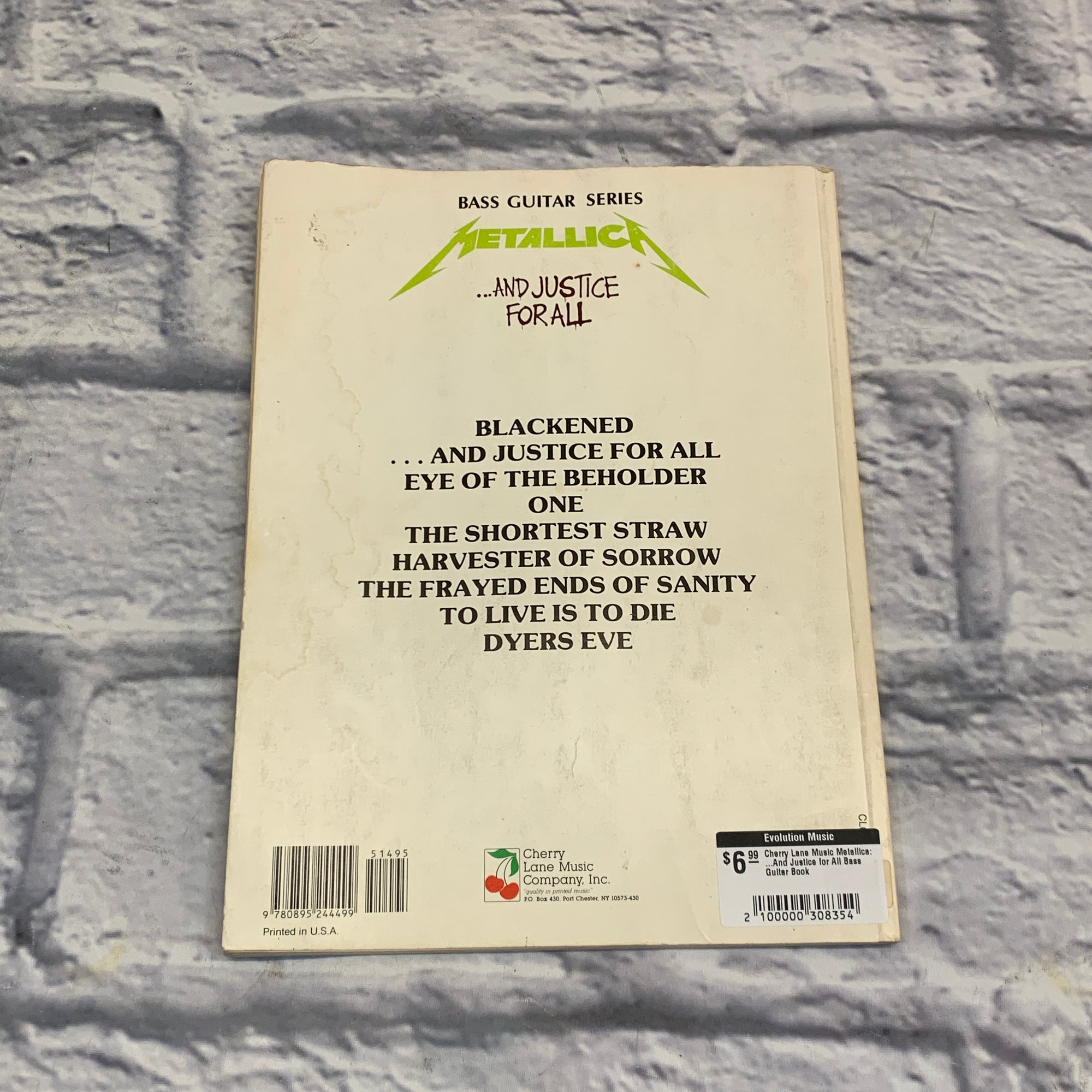 Cherry Lane Music Metallica: ...And Justice for All Bass Guitar Book