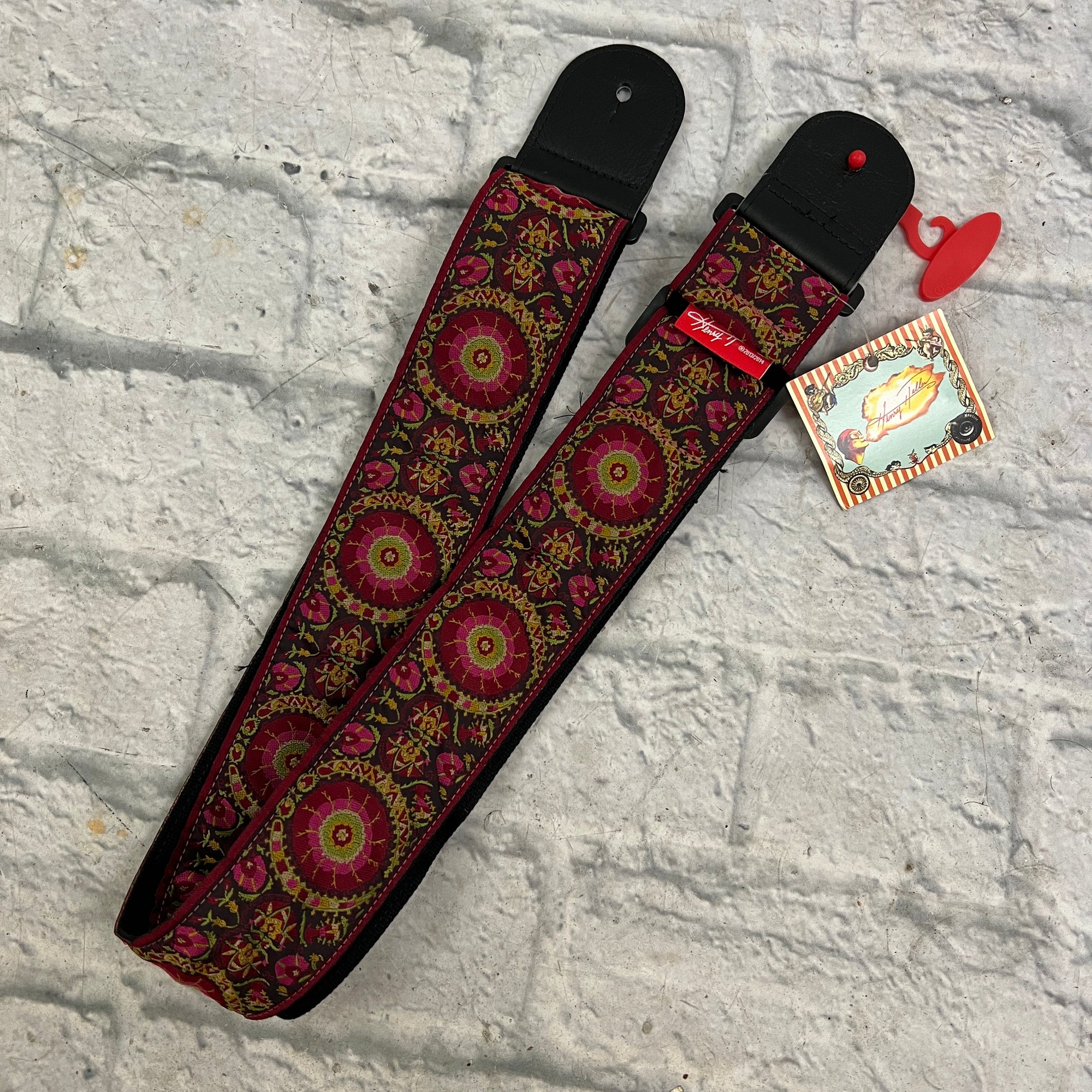 Henry Heller Dark Red Gypsy Jacquard - Pink Highlights 2.5" Guitar Strap w/Cotton Backing