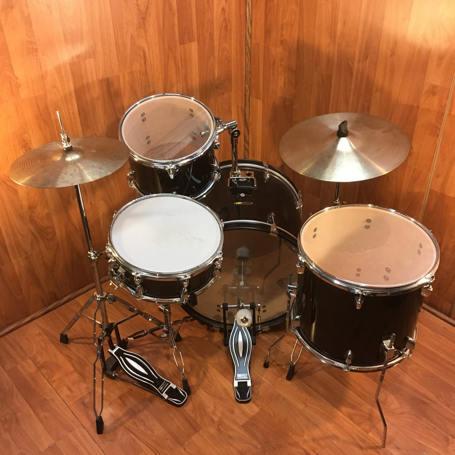 Sound Percussion 4 Piece Black Drum Set with Hardware and Cymbals