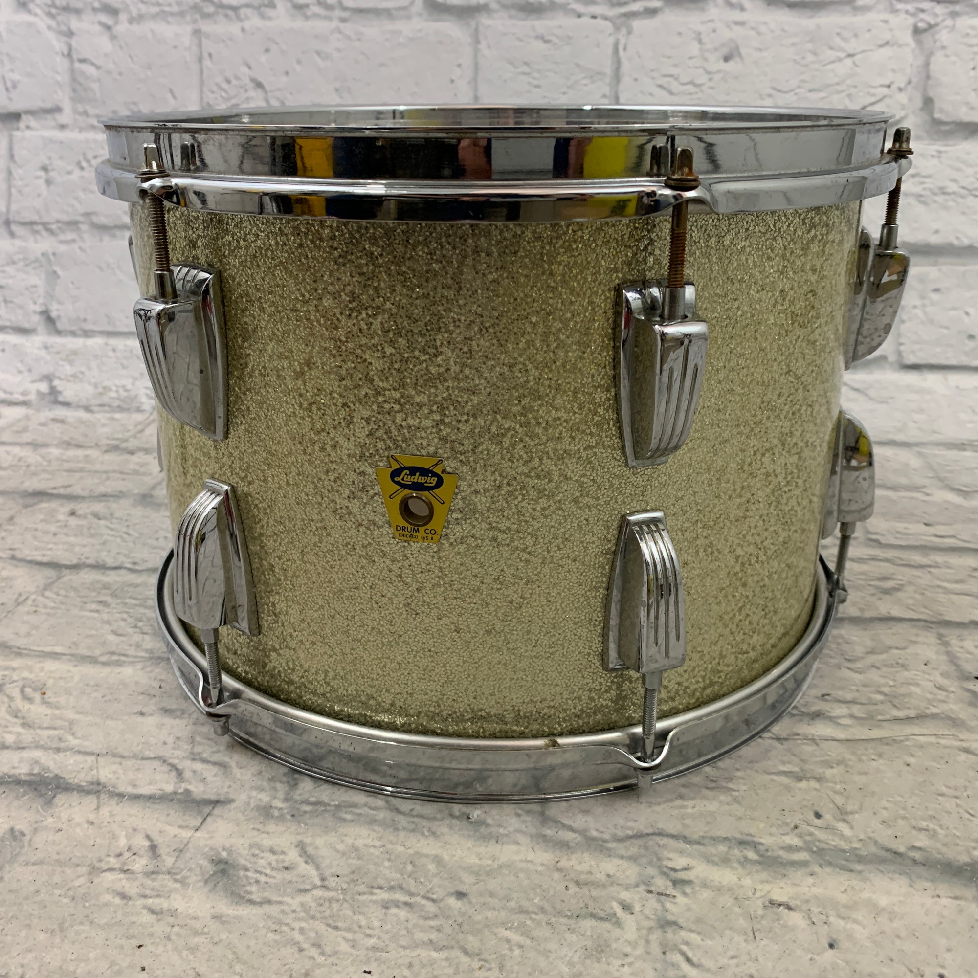 Vintage 1950s Transition Badge Ludwig 9 x 13 Rack Tom Silver Sparkle