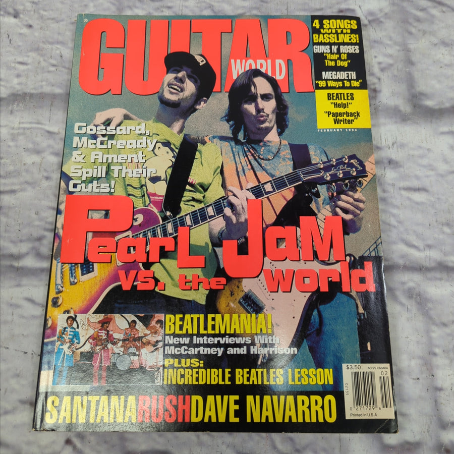 Guitar World February 1994 Pearl Jam Magazine with Tab